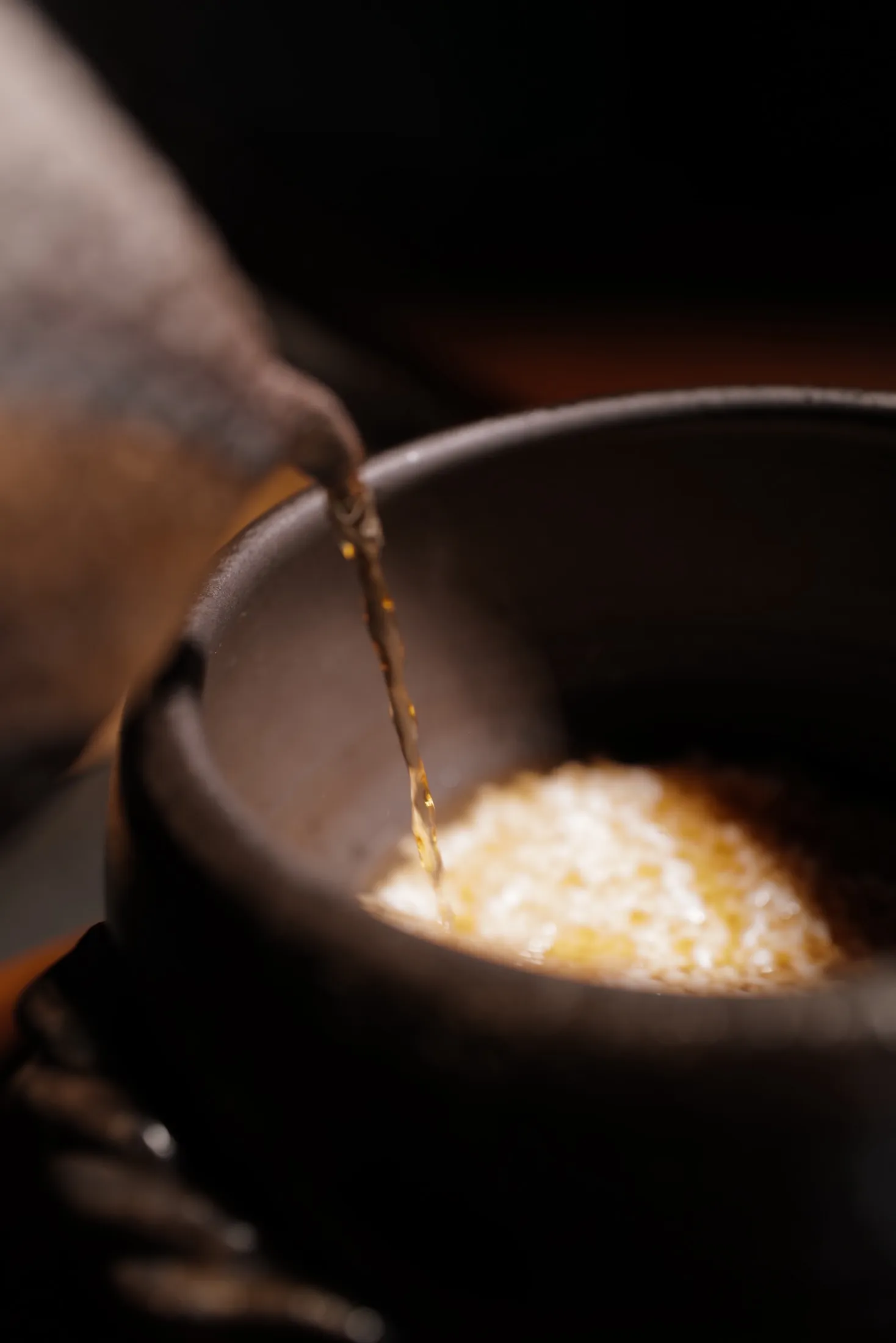 Hiroshima dashi poured into a clay pot