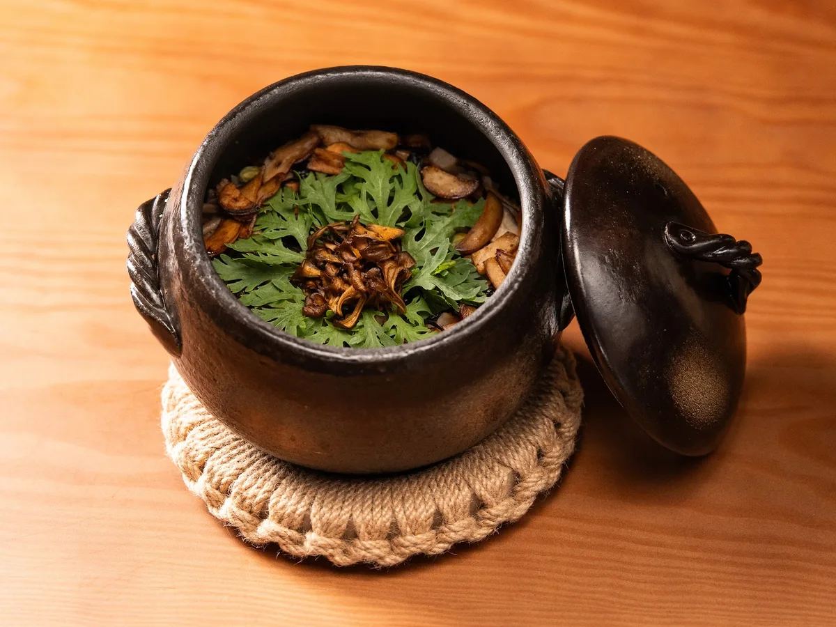Kyoto Kinoko and Negi Kamameshi — mushroom and leek